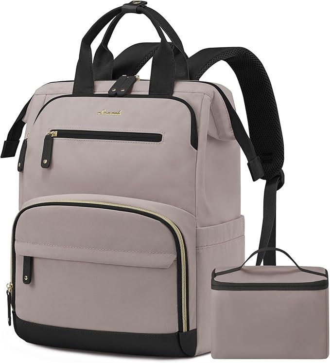 LOVEVOOK Lunch Backpack for Women, 15.6 Inch Laptop Bag with Insulated Cooler Lunch Box, Work Backpack for Teacher Nurse, Travel Backpack Lunch Bag for Camping Picnic Daily Use