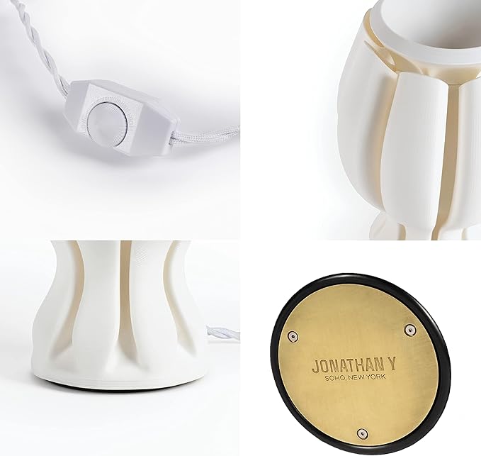 JONATHAN Y 13" White Flower 3D Printed Table Lamp, Dimmable LED Bedside Lamp for Bedroom, Coastal Tropical Nightstand Light, Modern Bohemian Desk Lamp for Living Room (USA1005B)