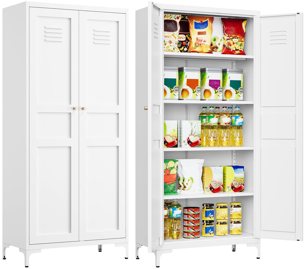 SISESOL 71" Tall Pantry Cabinet with 2 Doors and 5 Shelves,Kitchen Pantry Storage Cabinets,White Metal Storage Cabinet,Wide Deep Food Cupboard for Home,Kitchen,Dining/Living Room