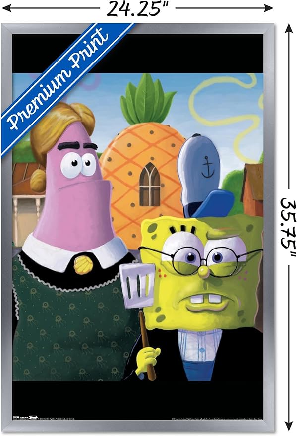 Trends International Nickelodeon Spongebob - American Gothic Wall Poster, 22.375" x 34", Silver Framed Version
