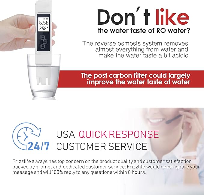 Frizzlife TD-3 Inline Water Filter, Fast Replacement Post Water Filter Removes