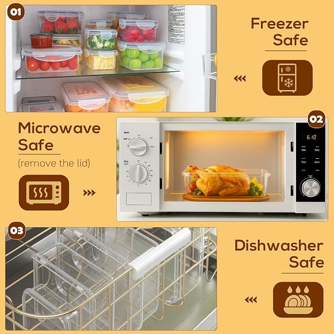 50PCS Thick Food Storage Containers with Airtight Lids for Meal Prep