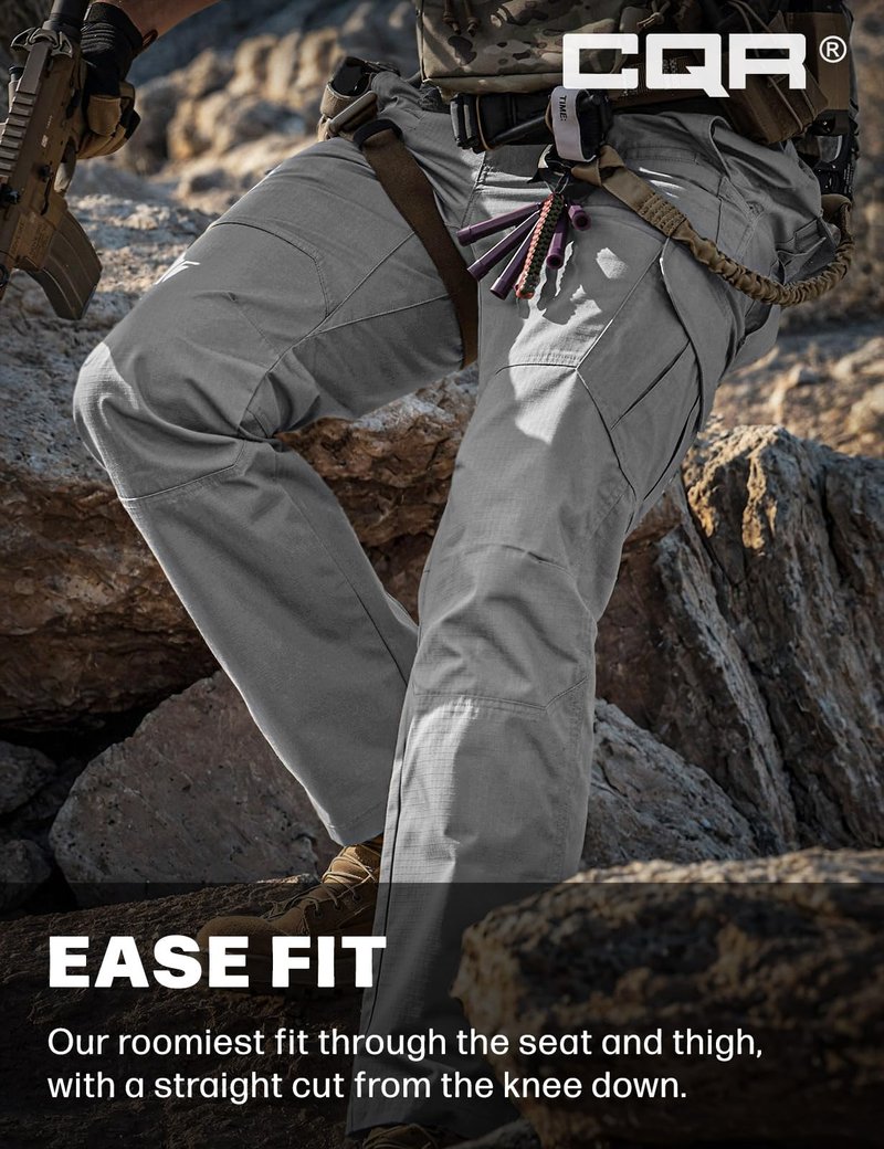 CQR Men's Tactical Pants, Water Resistant Ripstop Cargo Pants, Lightweight EDC Work Hiking Pants, Outdoor Apparel, Raider Stone, 30W x 32L