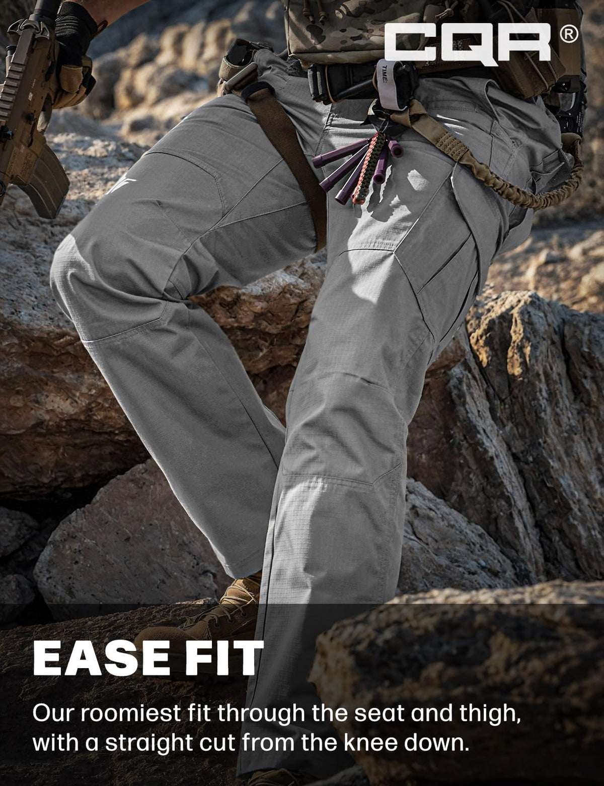 CQR Men's Tactical Pants, Water Resistant Ripstop Cargo Pants, Lightweight EDC Work Hiking Pants, Outdoor Apparel, Raider Stone, 32W x 32L
