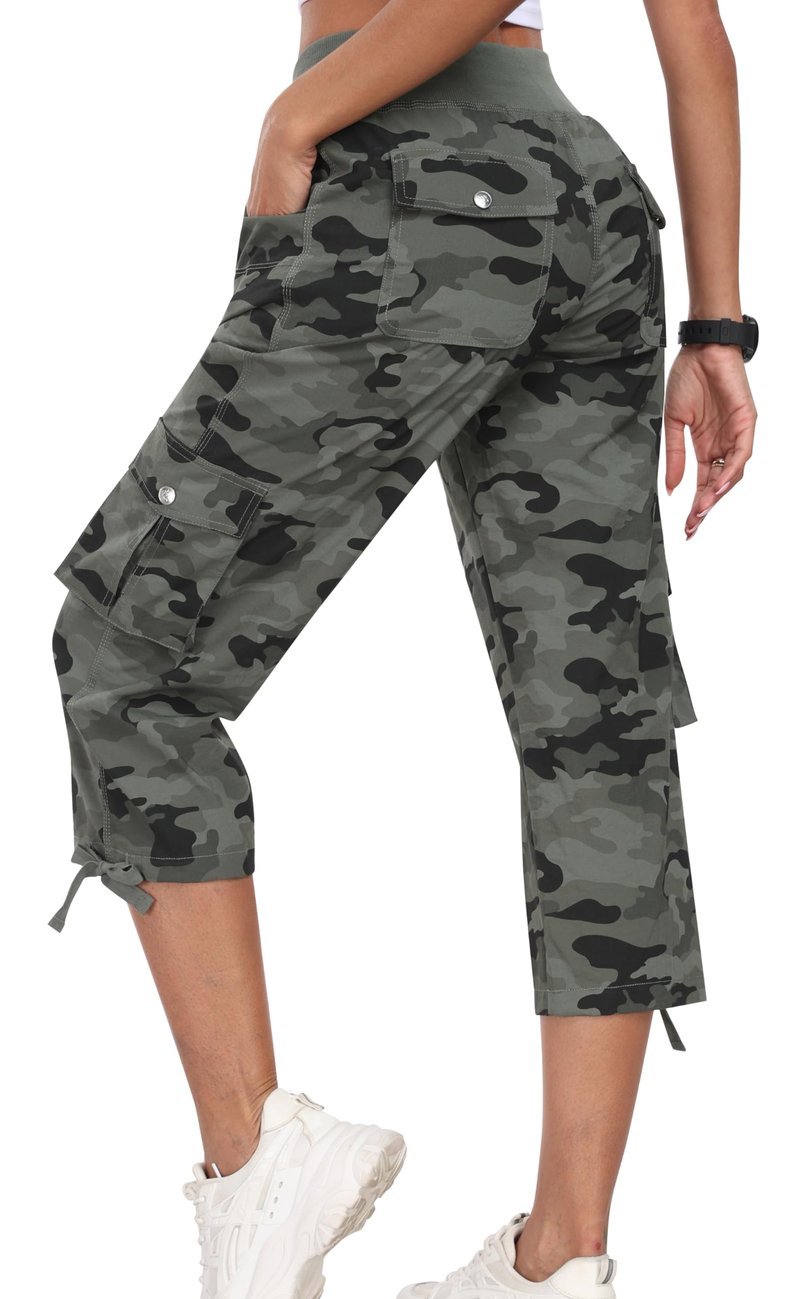 MoFiz Hiking Cargo Shorts for Women Outdoor Quick Dry Athletic Shorts for Boating Camping with Pockets Camo Green XS