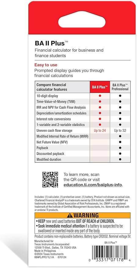 Texas Instruments BA II Plus Financial Calculator, Black Medium