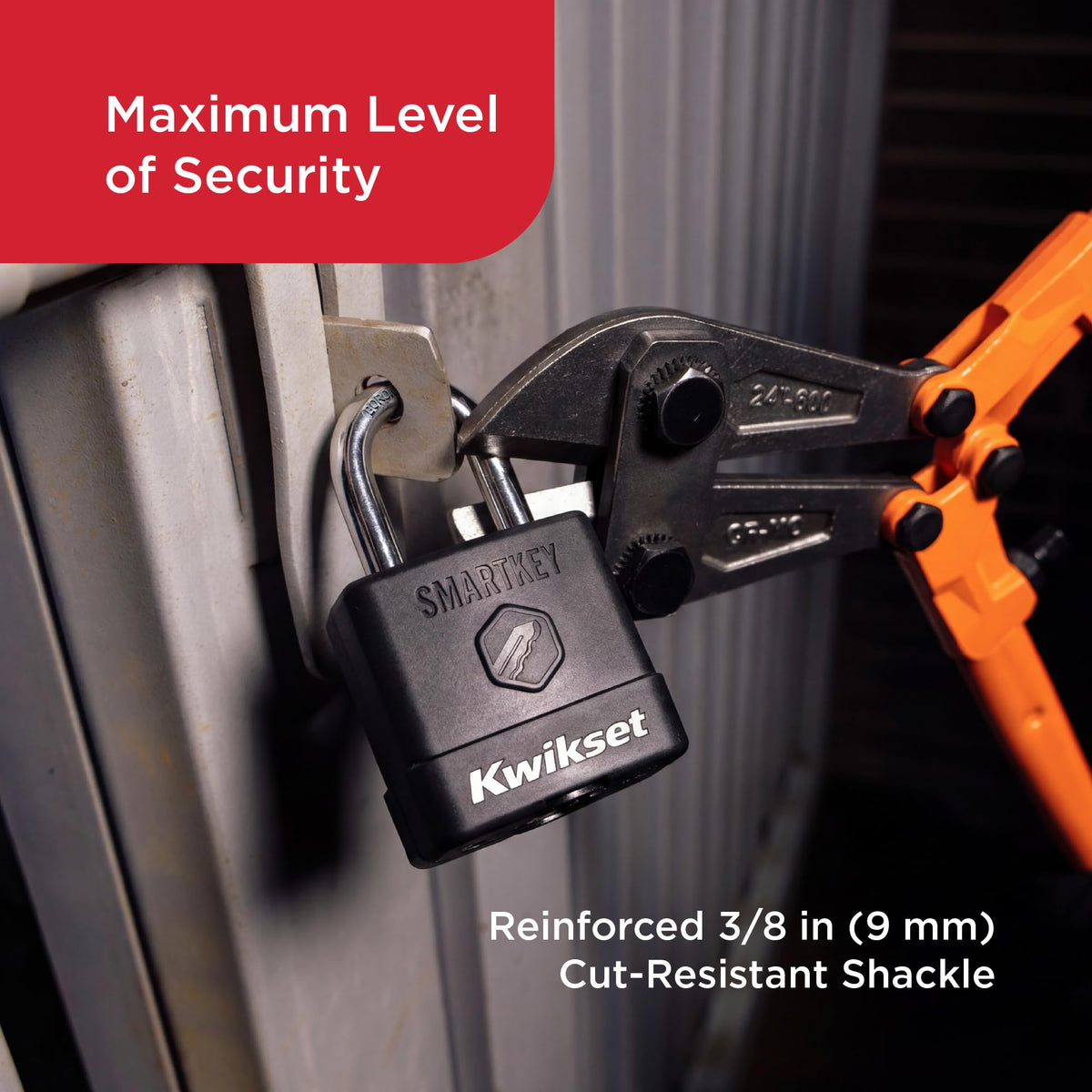 Kwikset SmartKey Re-Keyable Laminated Steel Padlock with Boron Carbide Shackle, with Weather Cover, Outdoor Gate and Storage Lock, 2 in Body, 1-1/2 in Shackle, 4 Pack Keyed Alike, Silver