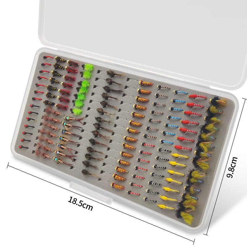 133pcs/Set Ultra-Thin Portable Nymph Scud Midge Flies Kit Assortment with Box Trout Fishing Fly Lures (133, 12/14#)