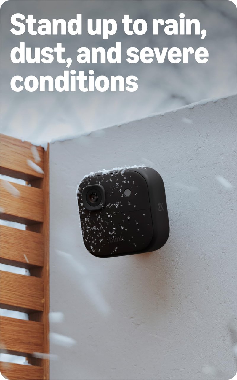 Blink Outdoor 2K+ (newest model) with 1-Year Plus plan — 2K video resolution, Color Vision in low light, and noise cancellation. Sync Module included — 5 camera system (Black)