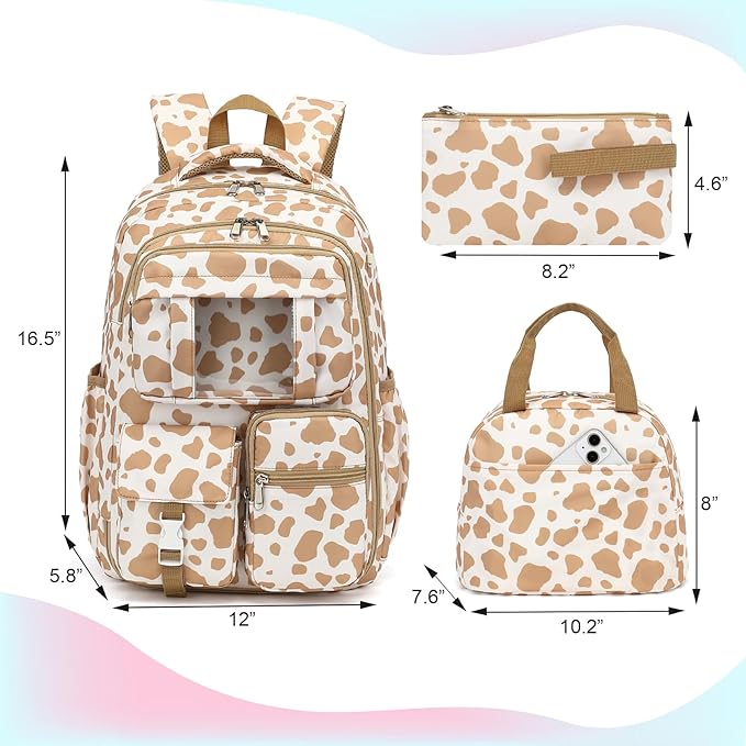 School Backpack for Girls 3Pcs Set Elementary Middle School Book Bags with Lunch Box Pencil Case