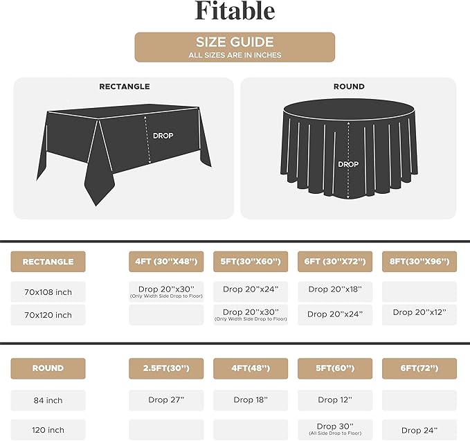 Fitable 8 Pack Round Tablecloths: Stain Resistant Wrinkle Free Circle Table Clothes, Washable Reusable Polyester Table Covers for Wedding Party Birthday Banquet Reception(White, 84 Inch)