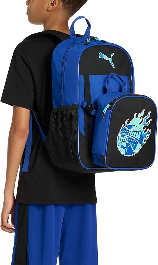 PUMA Unisex Kid's Colony Lunch Kit & Backpack Combo, Heather Grey/Heat Fire, Medium