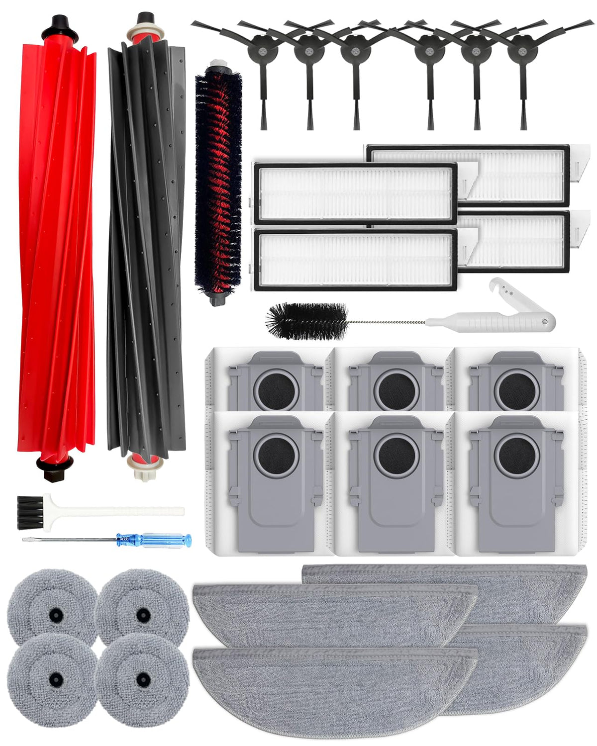Yivy Saros 10 Accessories, 30pcs Replacement Kit for Roborock Saros 10/G30 - Accessory Set with 2 Roller Brushes, 6 Side Brushes, 4 Filters, 4+4 Mop Pads, 6 Dust Bags, 1Self-Cleaning Brush