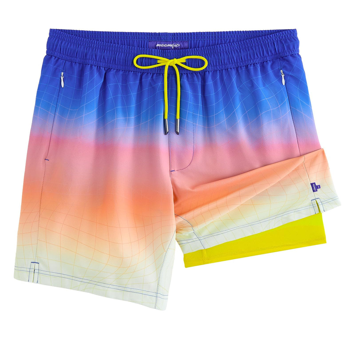 maamgic 2 in 1 Mens Swim Trunks 7 Inch Swim Shorts Swim Suits Board Shorts Orange Sunset Gradient Medium