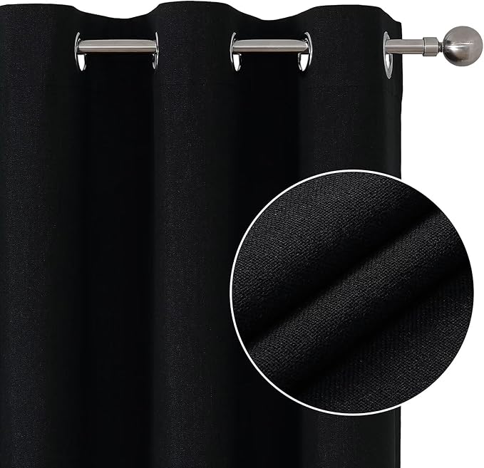 Joydeco Blackout Curtains 63 Inches Long 2 Panels Burg, Room Darkening Curtains for Bedroom, 100% Black Out Textured Thermal Drapes Privacy Protection 2 Panels Set(W52 x L63 Inch, Black)