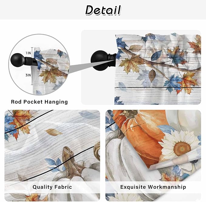 Thanksgiving Pumpkin Kitchen Curtains 54 Inch Long 2 Panel Set, Rod Pocket