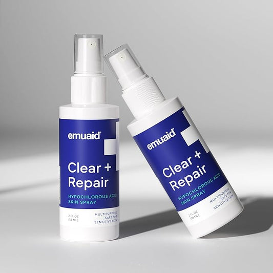emuaid Clear + Repair Hypochlorous Acid Skin Spray, Hydrating Face and Mist Protection, Multi-Use Care for Sensitive Skin, Travel Size, 2 Pack