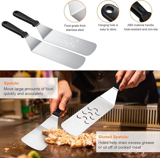 AULTONG 6-Piece Flat Top Griddle Accessories Kit for Blackstone and Camp Chef – Stainless Steel Tools with Carry Bag, Cleaning Brush, and Leak-Free Bottles(6pcs)