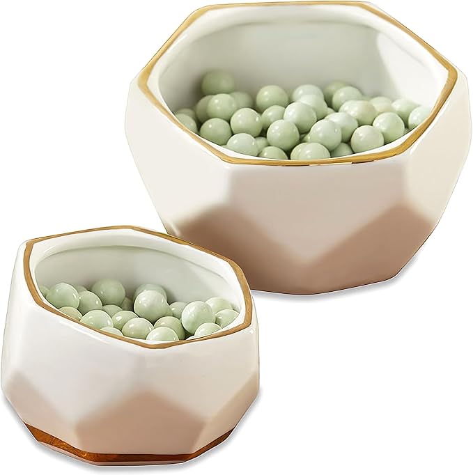 Kate Aspen Geometric Ceramic Planters Decorative Bowls, Small & Medium (Set of 2) , White