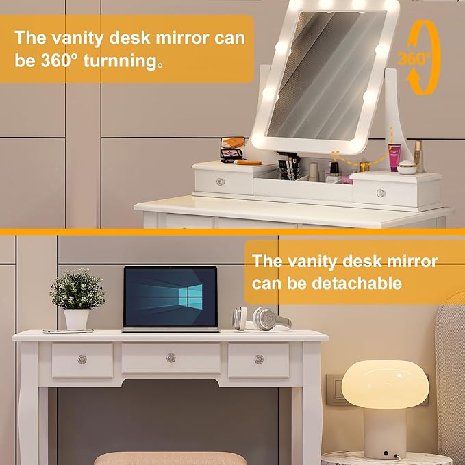 Vanity Desk with Mirror and Lights Makeup Vanity with Lights and Drawers Makeup Vanity Table with Lights Make Up Vanity Desk and Stool Set