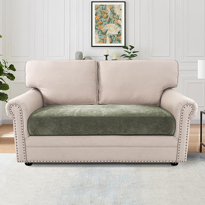 H.VERSAILTEX 2 Cushion Couch Covers for Sofa Stretch Chenille Couch Covers for Dogs Thick Soft Durable Sofa Slipcovers All Seasons Universal(2 Seater Loveseat Cushion Cover,Tea Tree)