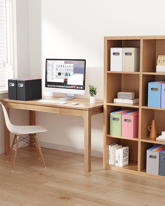 Oterri Cardboard File Organizer Box for Hanging File Folders Letter Size,File Box for Computer Desk,File Cabinet,Working Home,Office,Classroom (White, Letter Size - 8 Packs)