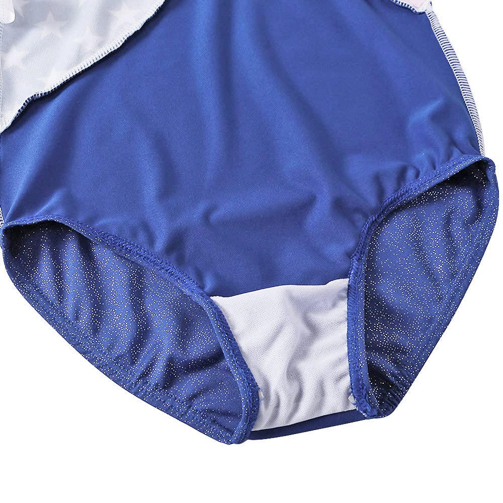 TFJH E Girls Gymnastics Leotards Long Sleeve Red Stripe Flag Star 10A