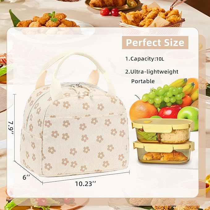 LEDAOU Lunch Box for Women Insulated Lunch Bag Corduroy Lunch Tote Bags Leakproof Cooler Lunch Case for Travel Work Picnic