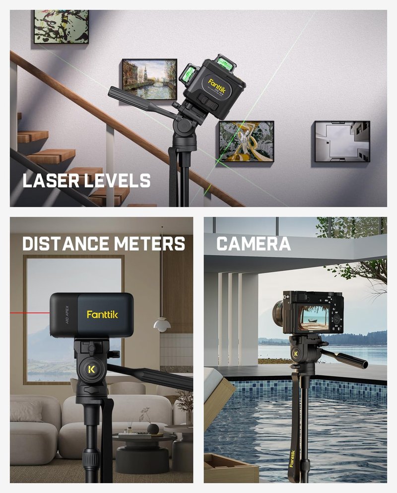 Fanttik DT10 Pro Laser Level Tripod, 2.2 Lbs Lightweight, 360° Flexible Pan Head, Quick Release Plate with 1/4"-20 Thread Mount, for Measurement Tools