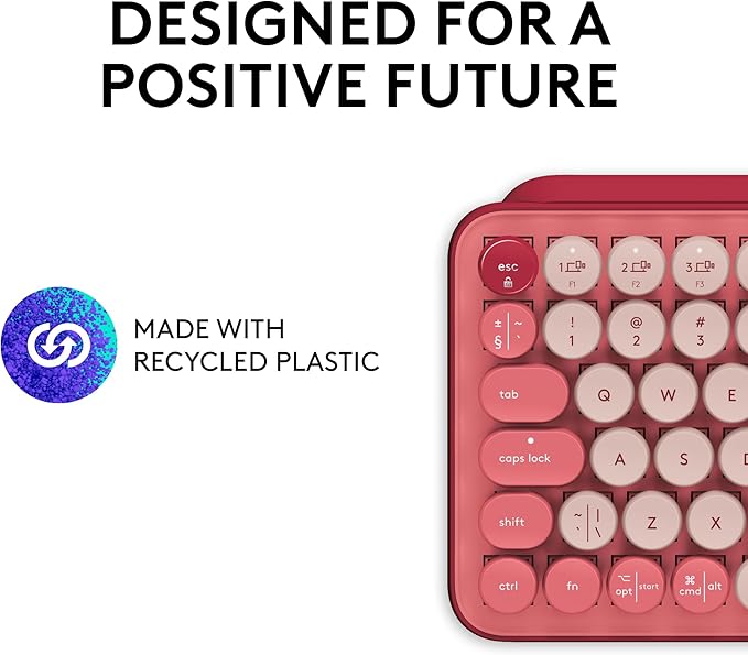 Logitech POP Keys Mechanical Wireless Keyboard with Customizable Emoji Keys, Durable Compact Design, Bluetooth or USB Connectivity, Multi-Device, OS Compatible - Heartbreaker Rose