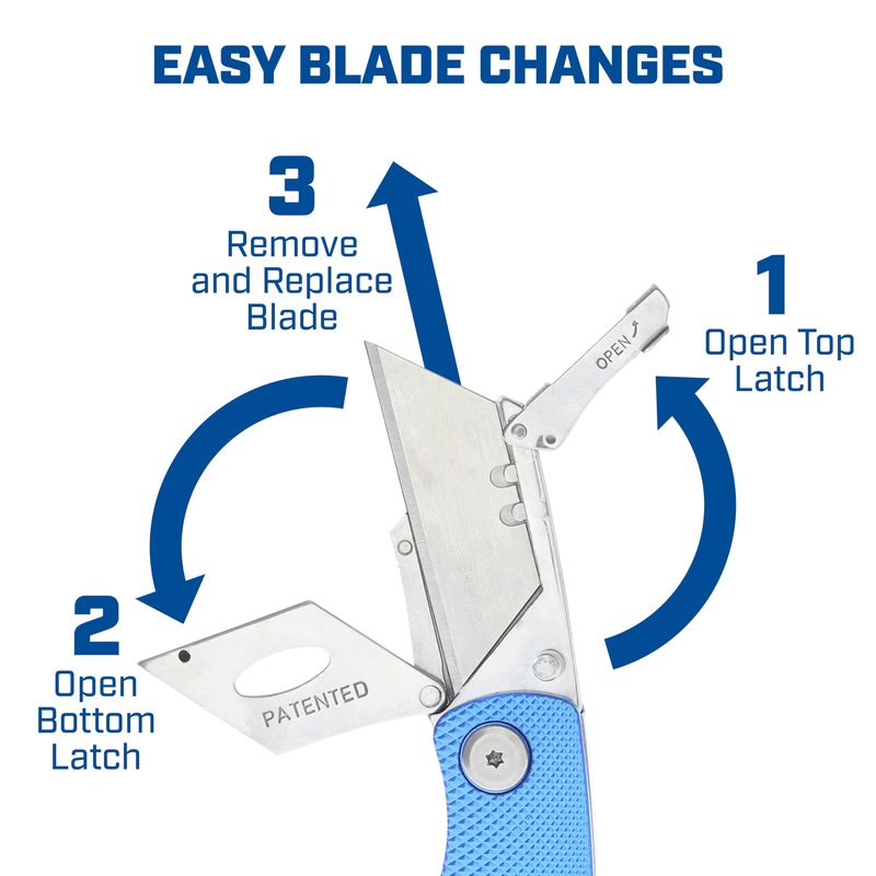 Sheffield Folding Utility Knife, Accepts Standard Utility Knife Blades, Box Cutter Aluminum Handle, Razor Blades Included, For Home, Office, Trades, and Warehouse