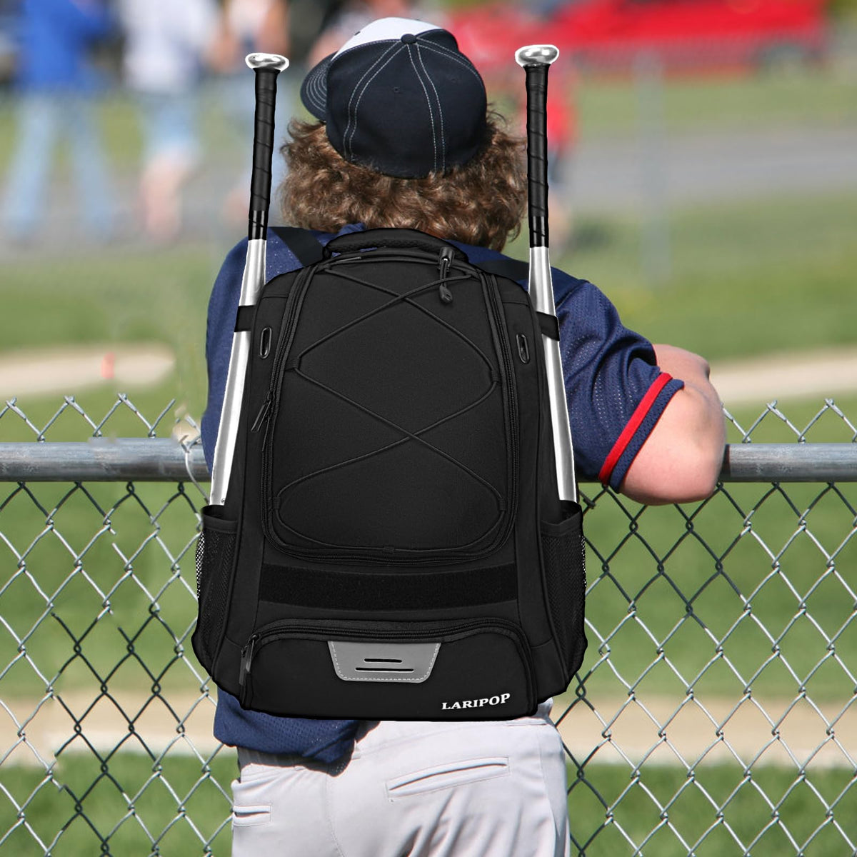 LARIPOP Youth Baseball Bag, Bat Backpack with Fence Hook & Separate Shoe Compartment, Waterproof Equipment Bag for Baseball, T-Ball & Softball