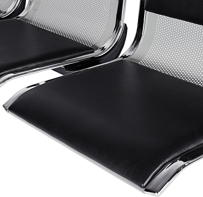 Kinfant 5-Seat Waiting Room Chairs Sofa Furniture - Office Guest Reception Chair with Armrest for Waiting Room Airport Hospital Bank (Black - PU+Mesh)