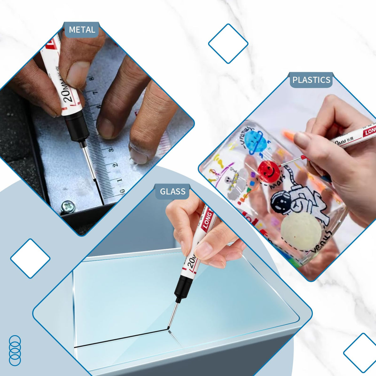 LYXMYGS 10 PCS Long Head Deep Hole Marker Pens,20mm Long Nib Marker, Longs Nose Markers, Waterproof Construction Markers Marking Tool,Permanent Markers Carpenter Ink marker Pens,Metal marking Pens