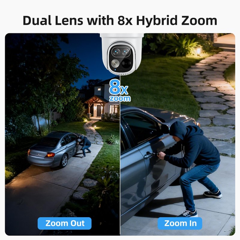 SV3C Security Cameras Wireless Outdoor, No Subscription Fee, 360° PTZ WiFi Camera with 2K Dual Lens, Solar Powered Auto Tracking, Full Color Night Vision, 2 Way Audio, 4-Cam Kit with Hub, Easy Setup