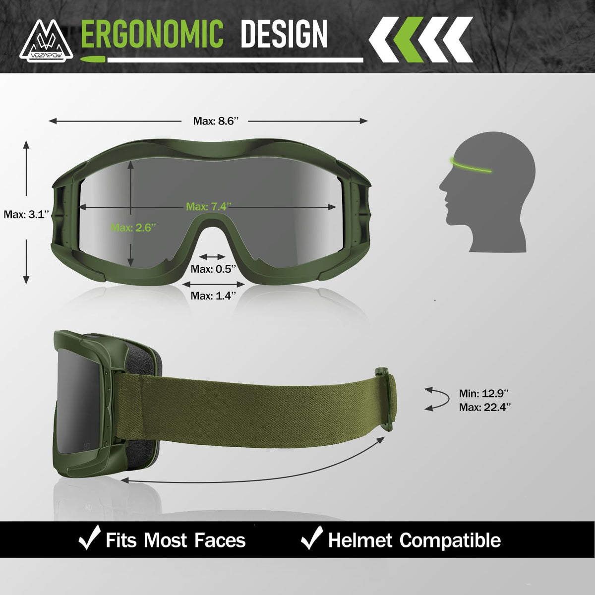 VOZAPOW Airsoft Goggles Anti Fog, Tactical Safety Goggles ANSI Z87+ Rating