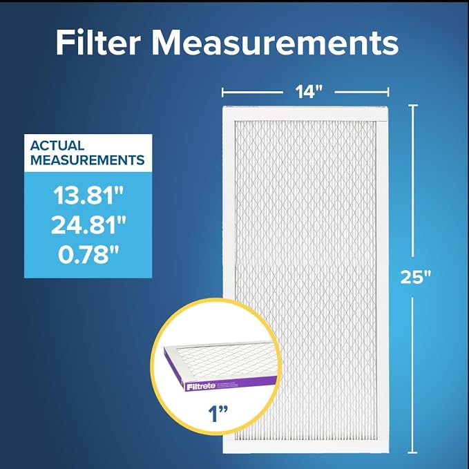 Filtrete 14x25x1 AC Furnace Air Filter, MERV 12, MPR 1500, CERTIFIED asthma &