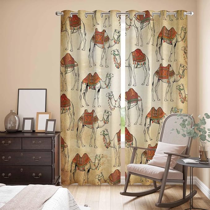2 Panel Kitchen Cafe Curtains, Desert Sand Camel Sunlight Filtering Nature Air