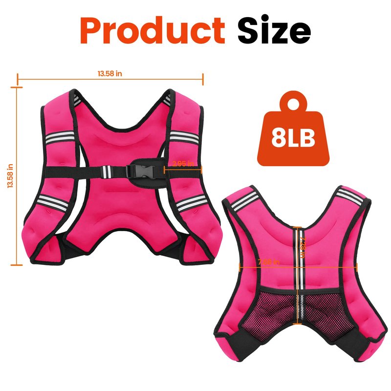 Poudee Weighted Vest, 8LB Weight Vest for Men Women, Body Weight Vests Adjustable with Reflective Stripe for Strength Training, Running, Training Workout, Jogging, Walking - 8LB, PINK