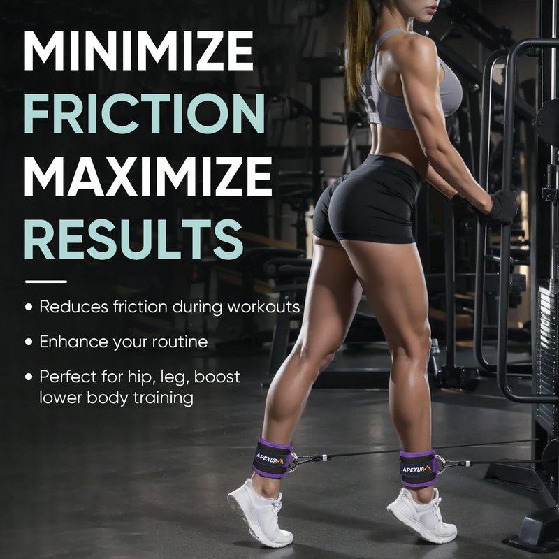 APEXUP Ankle Strap for Cable Machine, Ankle Resistance Bands, Cable Kick Back Straps for Gym, Glute Workouts, Leg Extensions, Adjustable Straps with Neoprene Padding (Pair, Black+Purple)