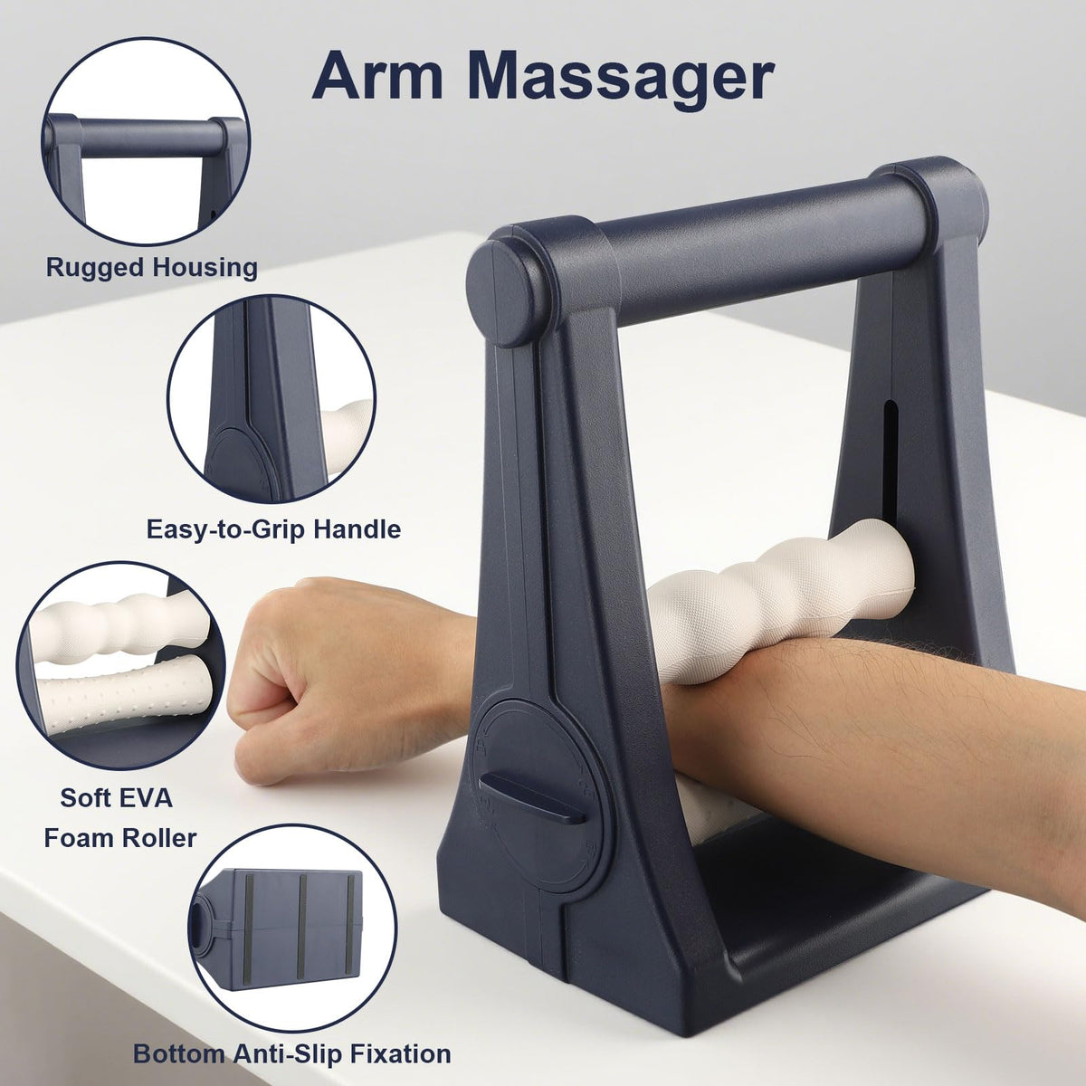 PebblePulse Forearm Massager – Adjustable Pressure Forearm Massager for Tennis Elbow Relief, Self-Massage Roller for Muscle Recovery, Pain Relief, Physical Therapy & Daily Hand Care