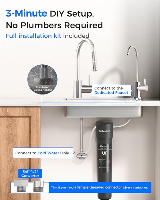 Waterdrop 15UB-UF 0.01 μm Ultra Filtration Under Sink Water Filter System