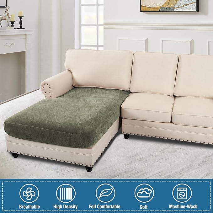 H.VERSAILTEX Chenille Chaise Couch Cover High Stretch Sectional Couch Covers for L Shaped Sofa Both Left/Right Thick Soft L Shaped Couch Cover(Chaise Cushion Cover,Tea Tree)