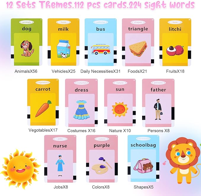 Talking Flash Cards for Toddlers 3-6 Year Old,Learning Educational Toddler Toys,Montessori Toys,Autism Sensory Toys,Gifts for Boys and Girls,224 Sight Word Speech Therapy Toys for Kids