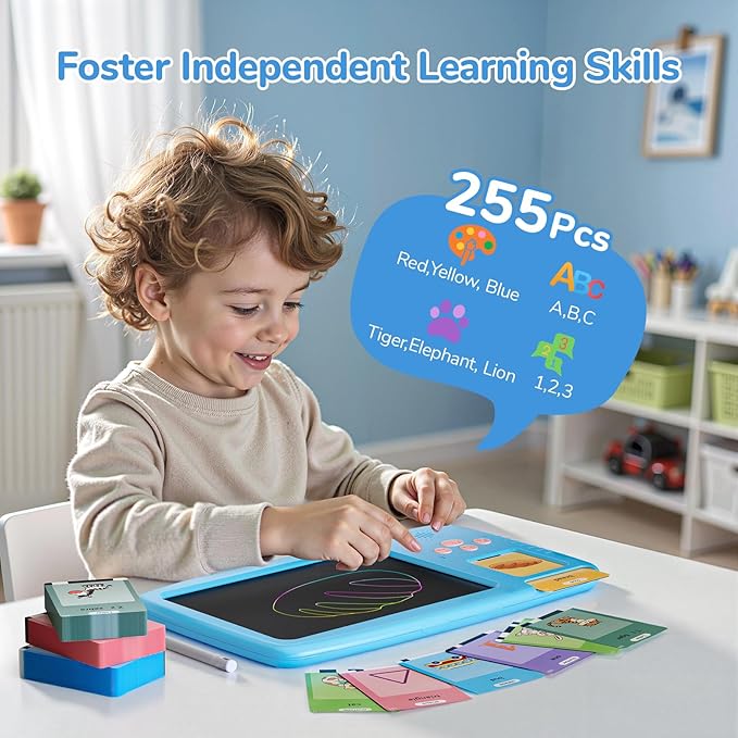 Talking Flash Cards for Toddlers: 2-in-1 LCD Writing Tablet with 510 Sight Words, Montessori Language Learning, Autism & Speech Therapy Toys for Children Ages 1-6, Blue
