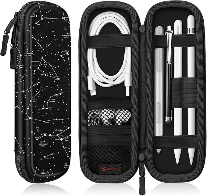 Fintie Holder Case for Apple Pencil Pro, Apple Pencil (USB-C / 1st / 2nd Generation), PU Leather Carrying Bag Sleeve Compatible with Pen, USB Cable, Samsung Stylus, Constellation
