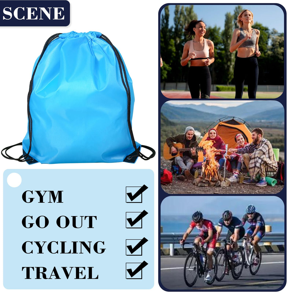 INVODA Drawstring Backpack 4PCS Bulk String Backpack Drawstring Bags Sport Gym Cinch Bag Sackpack for Women Men (Blue)