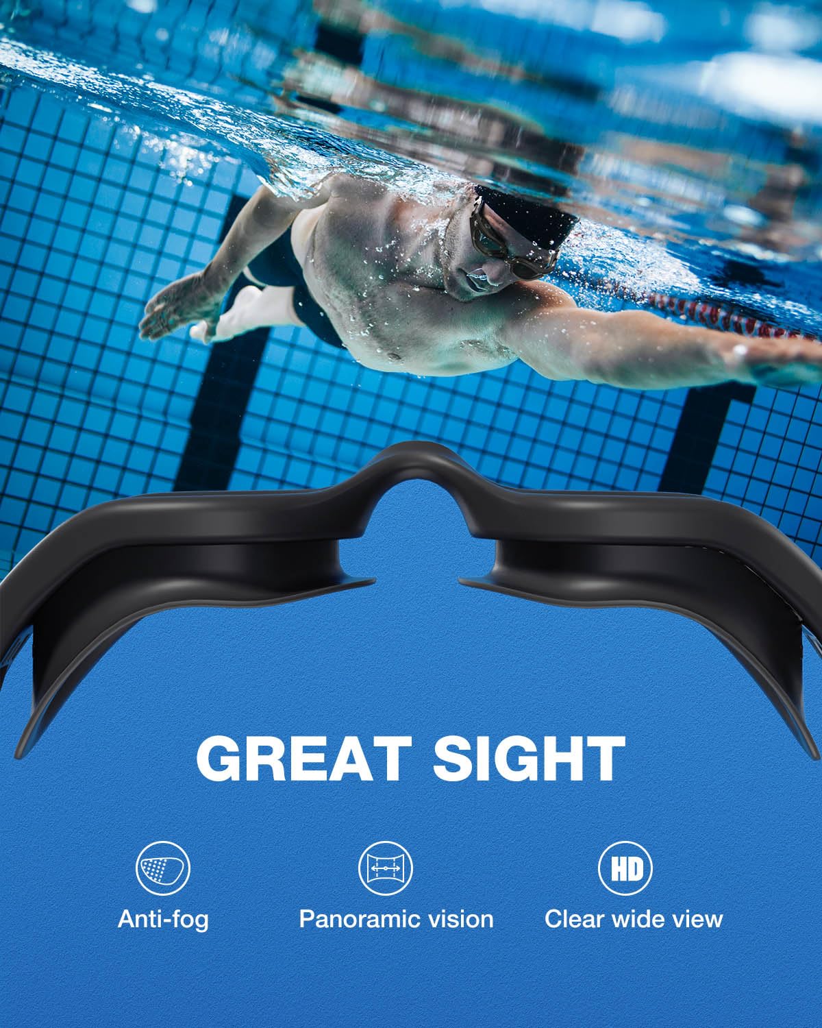 ZIONOR G1 Lite Polarized Swimming Goggles with 3 Pairs Earplugs, Anti-Fog UV Protection Swim Goggle for Adult Men Women Youth