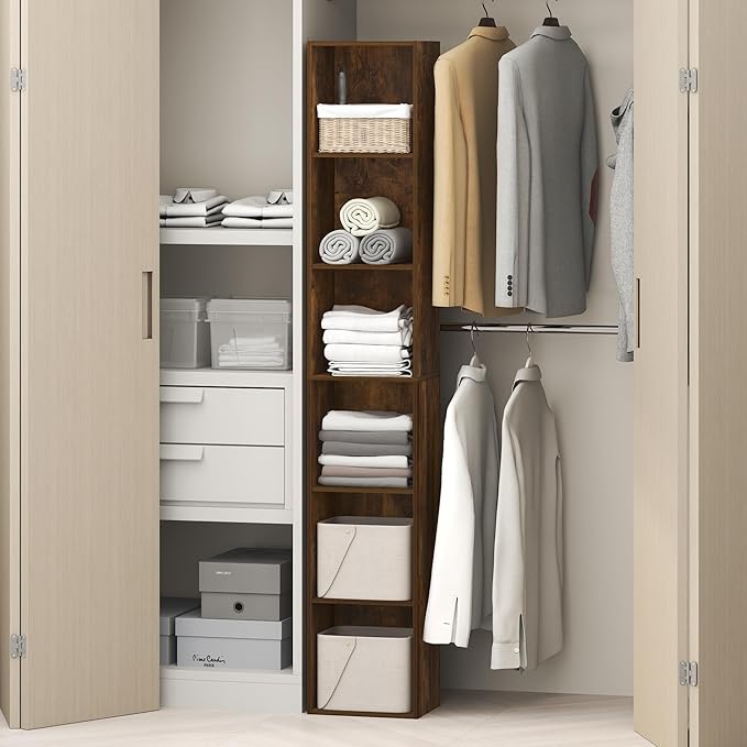 Furinno Cubicle 6-Tier Closet Organizers and Storage, Closet Organizer, Open Shelf Closet Storage, for Wardrobe, Bedroom, Living Room, Amber Pine