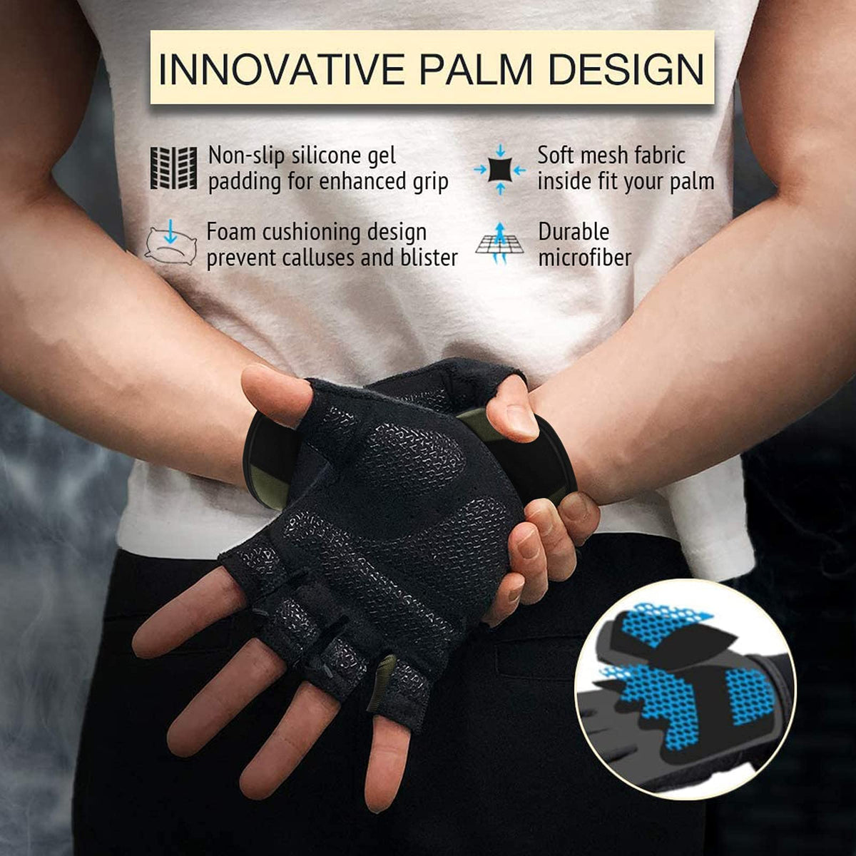 ATERCEL Workout Gloves for Men and Women, Exercise Gloves for Weight Lifting, Cycling, Gym, Training, Breathable and Snug fit (Green, Medium)